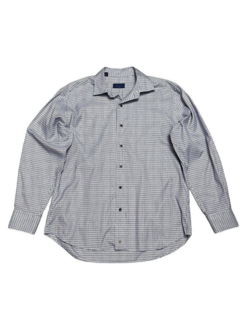 DAVID DONAHUE Luxury Non Iron Trim Fit Plaid Designer Blue Business Dress Shirt
